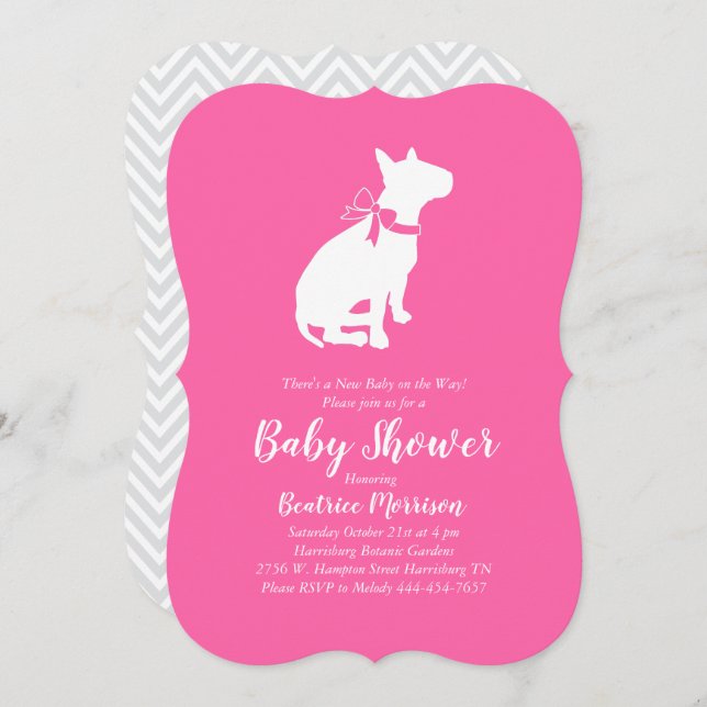 Bull Terrier Dog Baby Shower Pink Girl Invitation (Front/Back)