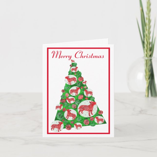 Bull Terrier Dog Bauble Merry Christmas Tree White Card (Front)