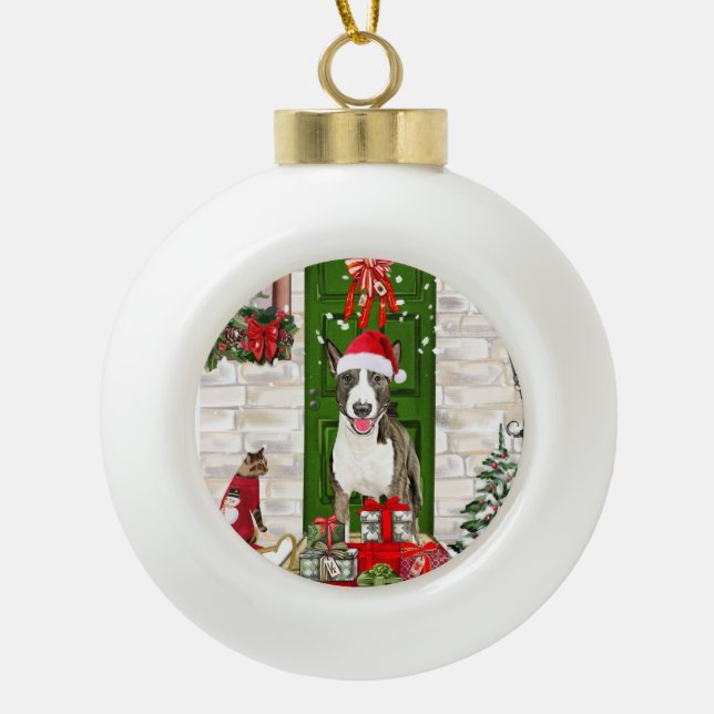 Bull Terrier Dog Christmas   Ceramic Ball Christmas Ornament (Front)