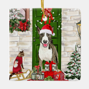 Bull Terrier Dog Christmas   Ceramic Ornament