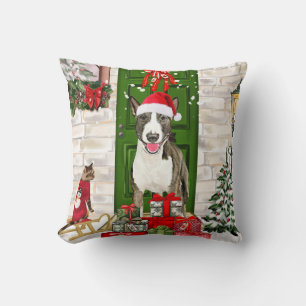 Bull Terrier Dog Christmas Cushion