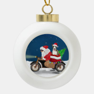 Bull Terrier Dog Christmas Santa Claus  Ceramic Ball Christmas Ornament