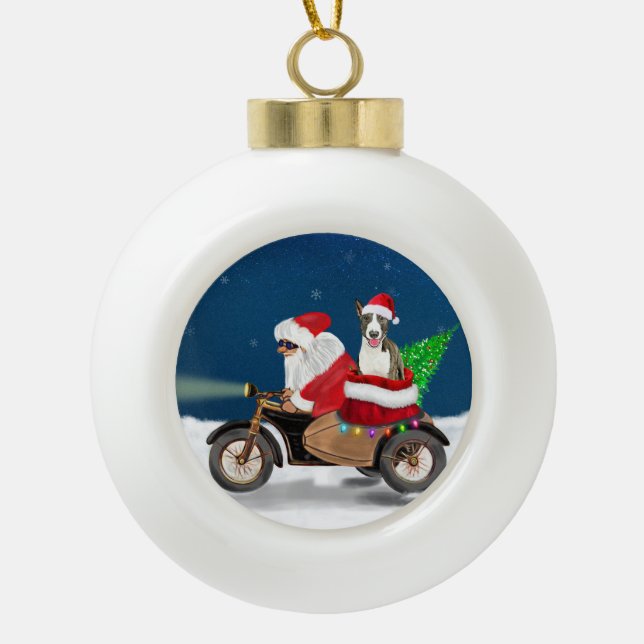 Bull Terrier Dog Christmas Santa Claus  Ceramic Ball Christmas Ornament (Front)