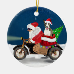 Bull Terrier Dog Christmas Santa Claus  Ceramic Tree Decoration