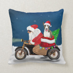 Bull Terrier Dog Christmas Santa Claus Cushion