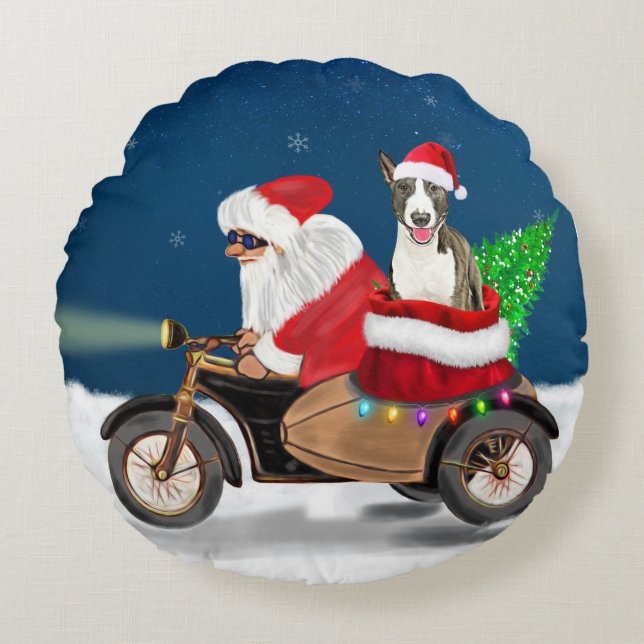 Bull Terrier Dog Christmas Santa Claus  Round Cushion (Front)