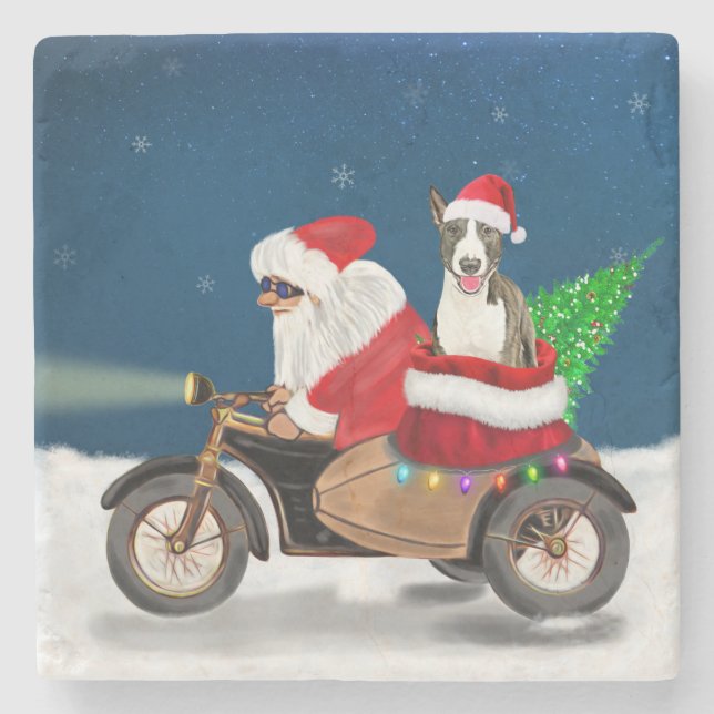 Bull Terrier Dog Christmas Santa Claus Stone Coaster (Front)