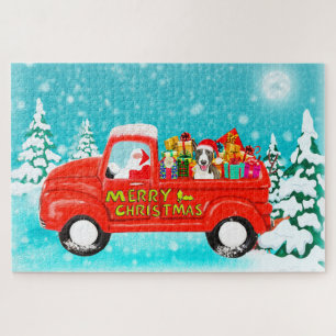 Bull Terrier Dog Christmas Santa Delivery Truck Jigsaw Puzzle
