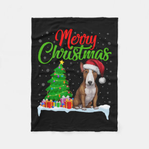 Bull Terrier Dog Christmas Tree Lights Funny Xmas Fleece Blanket