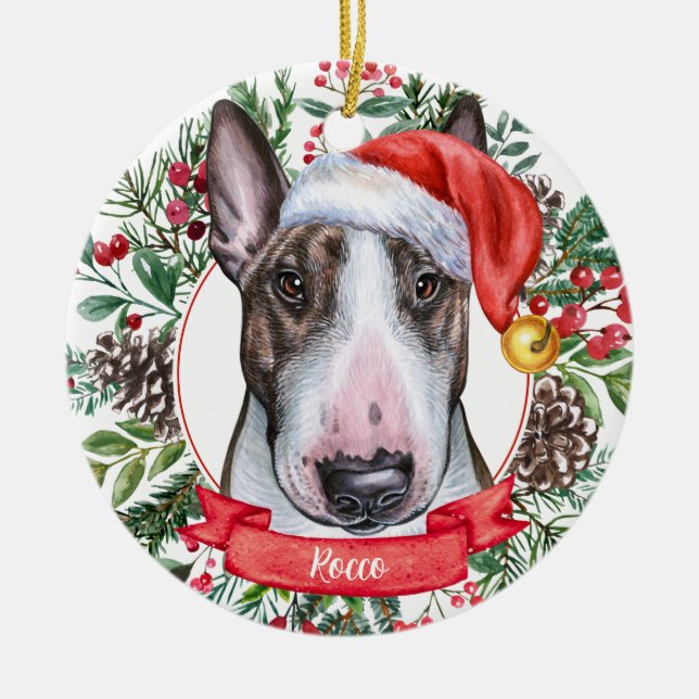Bull Terrier Dog Custom Santa Christmas Ornament (Front)