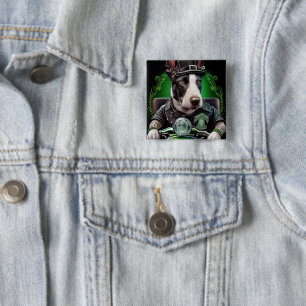 Bull Terrier Dog Driving Bike St. Patrick's Day 15 Cm Square Badge