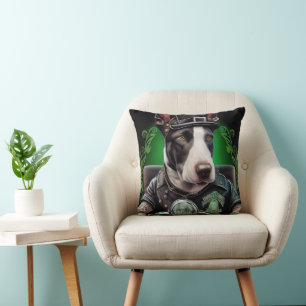 Bull Terrier Dog Driving Bike St. Patrick's Day Cushion