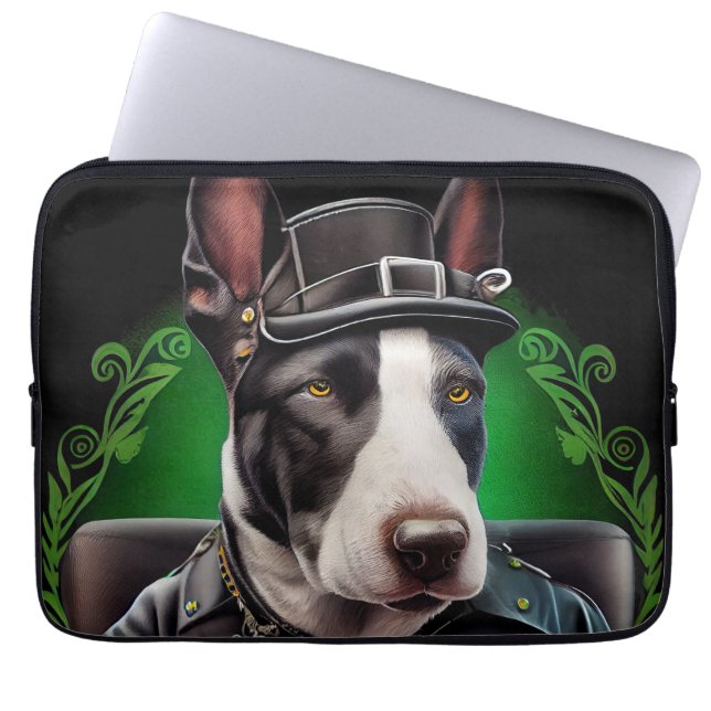 Bull Terrier Dog Driving Bike St. Patrick's Day Laptop Sleeve (Front)