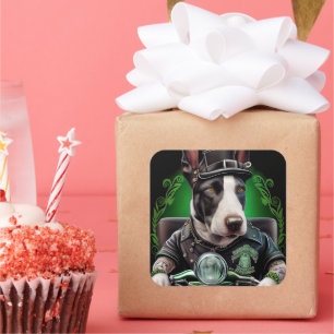 Bull Terrier Dog Driving Bike St. Patrick's Day Square Sticker