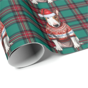 Bull Terrier Dog Funny Holiday Plaid Christmas Wrapping Paper