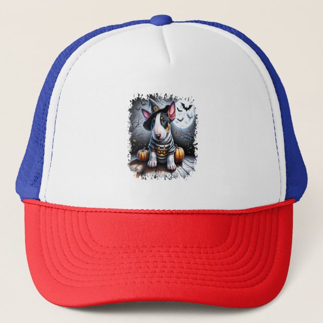 Bull Terrier Dog Halloween Trucker Hat (Front)