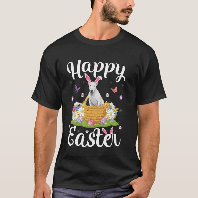 Bull Terrier Dog Happy Easter Egg Hunt Bunny Ear E T-Shirt (Front)