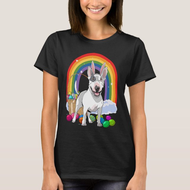 Bull Terrier Dog Happy Easter Eggs Bunny Kids T-Shirt (Front)