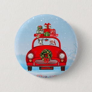 Bull Terrier Dog In Car With Santa Claus 6 Cm Round Badge