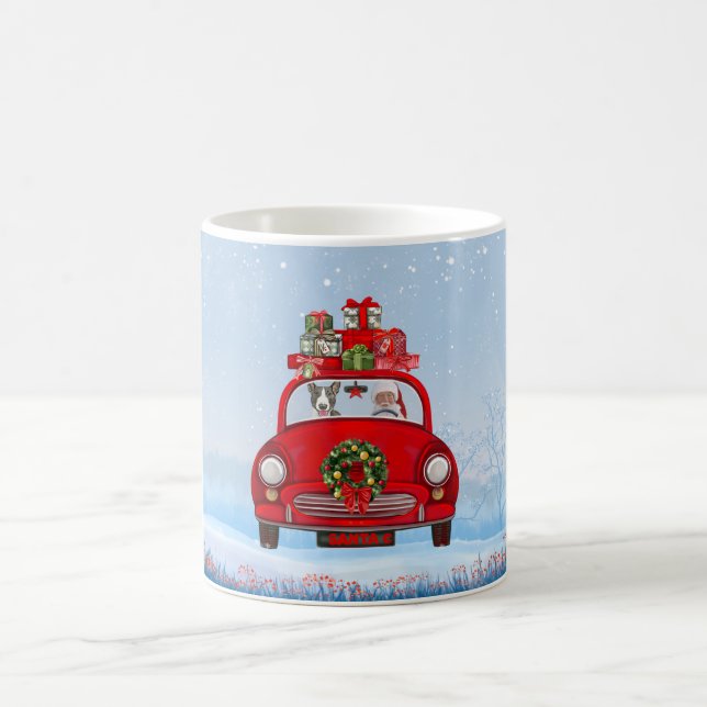 Bull Terrier Dog In Car With Santa Claus Coffee Mug (Center)