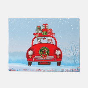 Bull Terrier Dog In Car With Santa Claus  Doormat