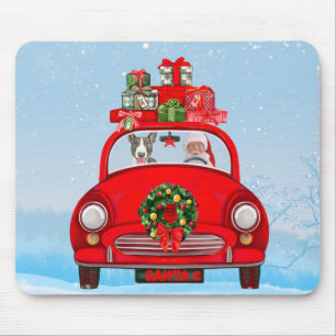 Bull Terrier Dog In Car With Santa Claus Mouse Mat