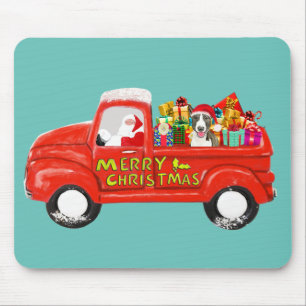 Bull Terrier Dog in Christmas Delivery Truck Mouse Mat
