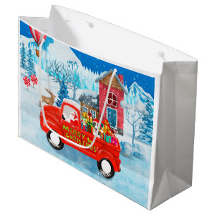 Bull Terrier Dog in Christmas Delivery Truck Snow Large Gift Bag