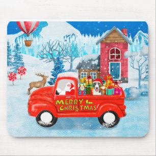 Bull Terrier Dog in Christmas Delivery Truck Snow Mouse Mat