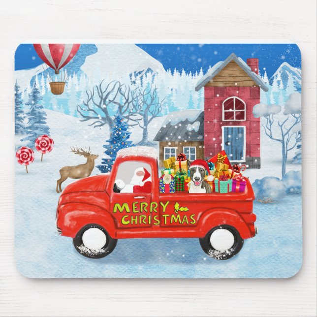 Bull Terrier Dog in Christmas Delivery Truck Snow  Mouse Mat (Front)