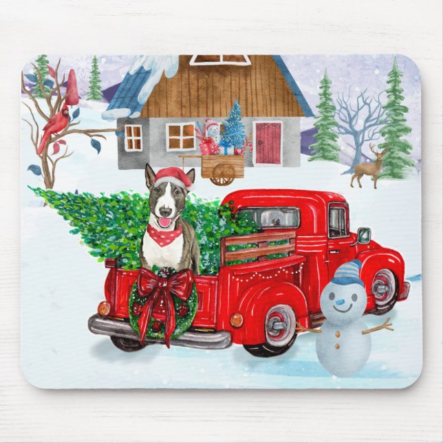 Bull Terrier dog In Christmas Delivery Truck Snow Mouse Mat (Front)