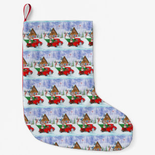 Bull Terrier dog In Christmas Delivery Truck Snow  Small Christmas Stocking