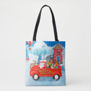 Bull Terrier Dog in Christmas Delivery Truck Snow Tote Bag