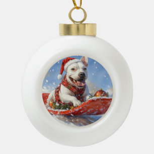 Bull Terrier Dog in Sledge Let it Snow Christmas Ceramic Ball Christmas Ornament