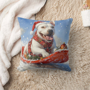 Bull Terrier Dog in Sledge Let it Snow Christmas Cushion