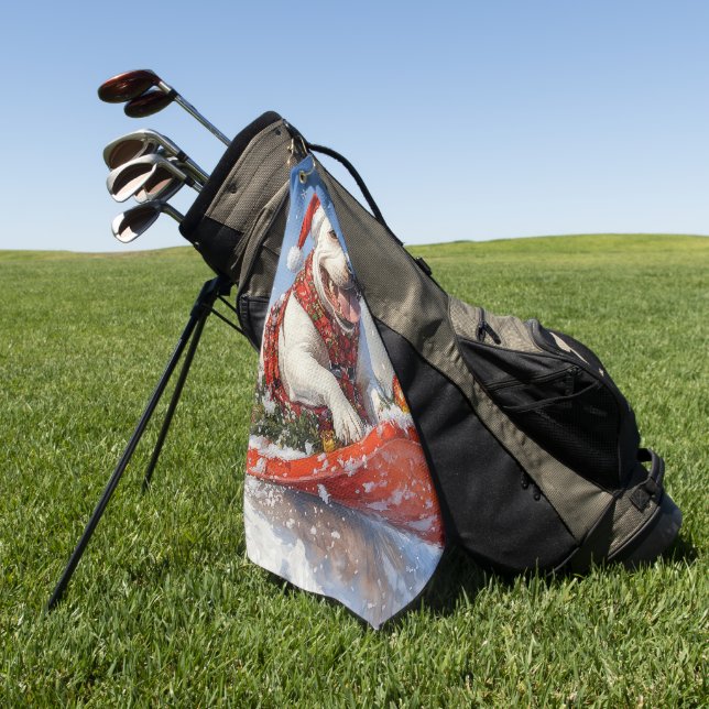 Bull Terrier Dog in Sledge Let it Snow Christmas Golf Towel (Green)