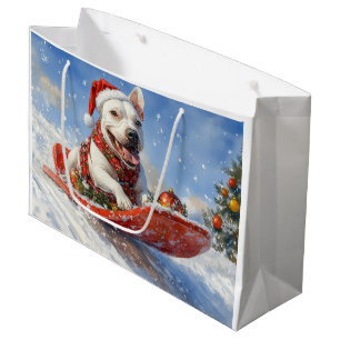 Bull Terrier Dog in Sledge Let it Snow Christmas Large Gift Bag