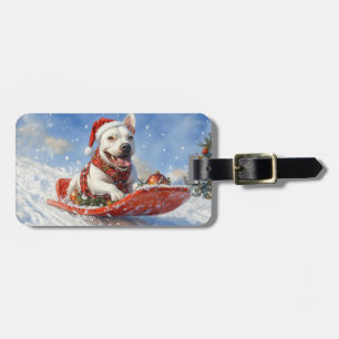 Bull Terrier Dog in Sledge Let it Snow Christmas Luggage Tag