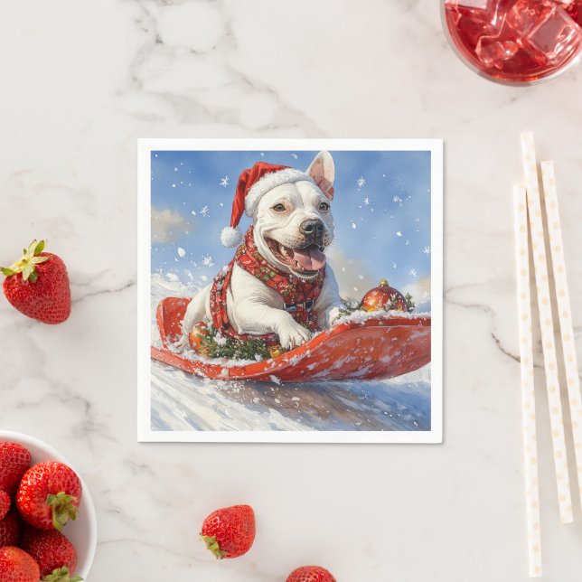 Bull Terrier Dog in Sledge Let it Snow Christmas Napkin (Insitu)