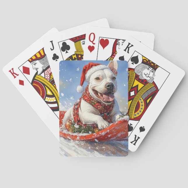 Bull Terrier Dog in Sledge Let it Snow Christmas Playing Cards (Back)