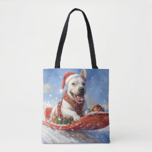 Bull Terrier Dog in Sledge Let it Snow Christmas Tote Bag