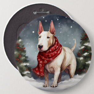 Bull Terrier Dog in Snow Christmas 6 Cm Round Badge