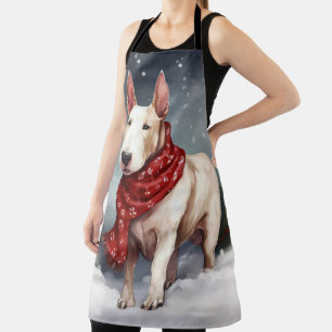 Bull Terrier Dog in Snow Christmas  Apron