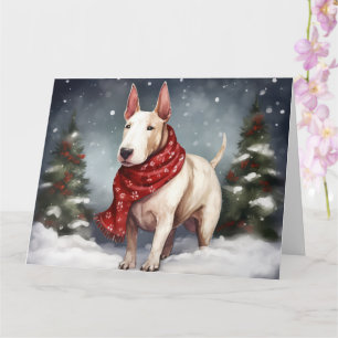 Bull Terrier Dog in Snow Christmas  Card