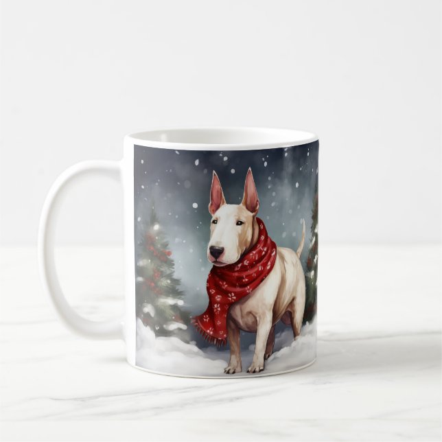 Bull Terrier Dog in Snow Christmas  Coffee Mug (Left)