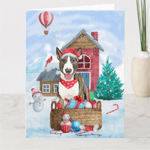 Bull Terrier Dog In snow Christmas Dog House Card