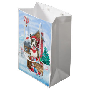 Bull Terrier Dog In snow Christmas Dog House Medium Gift Bag