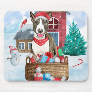 Bull Terrier Dog In snow Christmas Dog House Mouse Mat