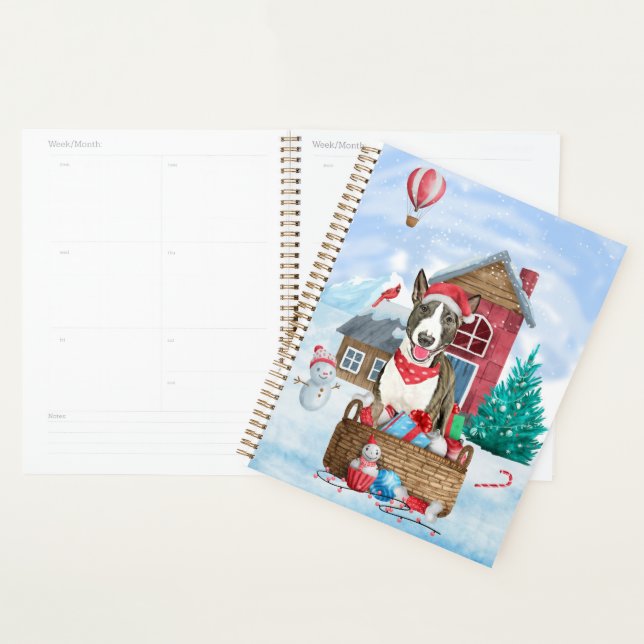 Bull Terrier Dog In snow Christmas Dog House Planner (Display)