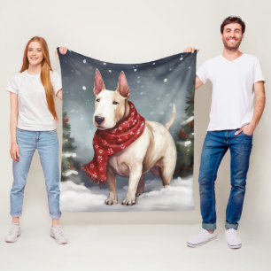 Bull Terrier Dog in Snow Christmas  Fleece Blanket